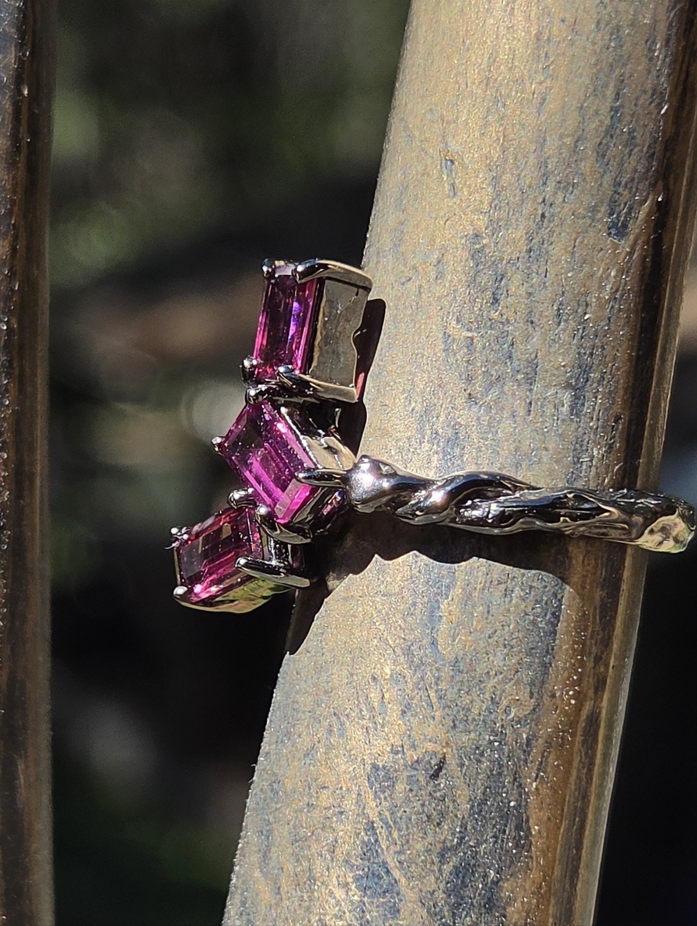 Rhodalite Natural Baguette Sterling & Rhidium Ring Sz6.5 - Picture 7 of 9